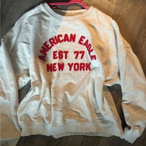 American Eagle Outfitters Cream/Grey Crewneck Crewneck